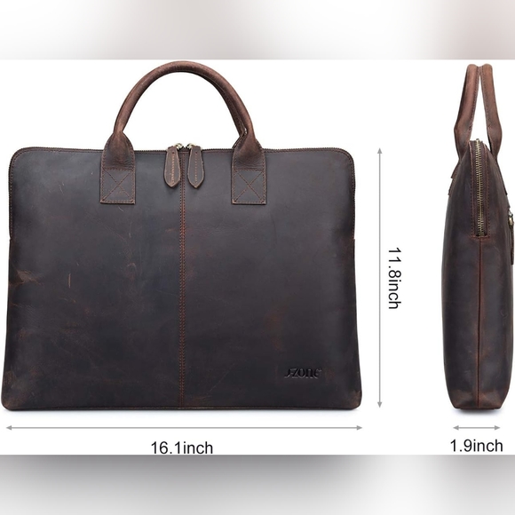 S-ZONE MEN'S BUFFALO LEATHER MESSENGER BAG SATCHEL 15.6 INCHES LAPTOP BRIEFCASE - Picture 7 of 9